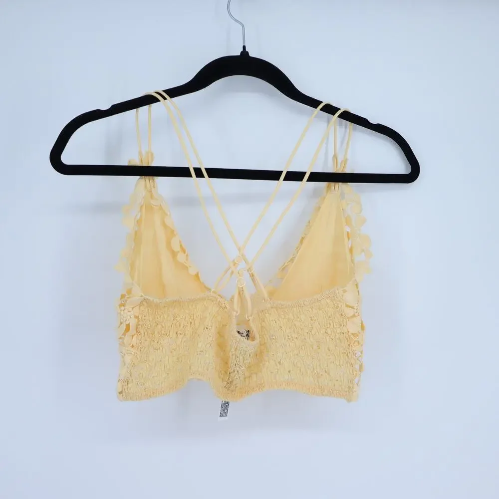 free people Miss Dazie Bikini Lingerie Yellow Lace Smocked Back Women's S